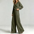 thumbnail image 5 of LEKWK 2 Piece Sets for Women Elegant V Neck Long Sleeve Wrap Top and Wide Leg Pants Casual Matching Sets Vacation Casual Loungewear, 5 of 5