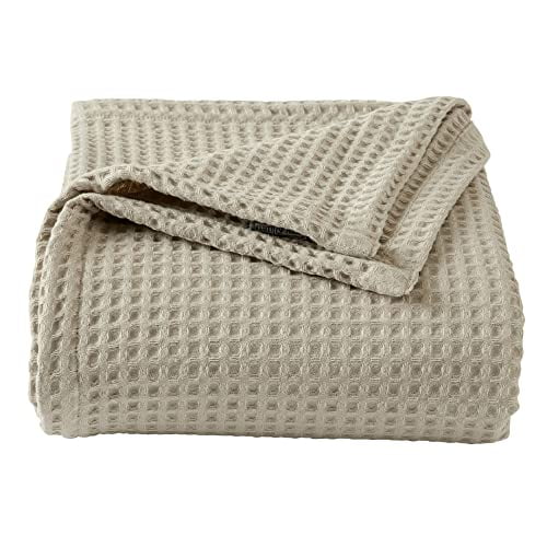 Couverture de Lit en Tricot Gaufré 100 % Coton / Couverture Douce, Respirante et Légère pour Toutes les Saisons / Parfaite pour Superposer / Collection Brielle (Très Grand, Lin)