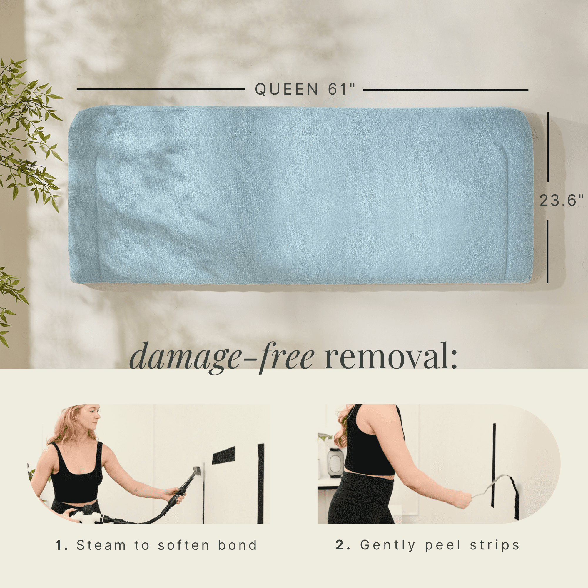 Virtu Queen Headboard No Tools Required Peel and Stick Upholstered Boucle Bed Headboard Only, Dream Blue