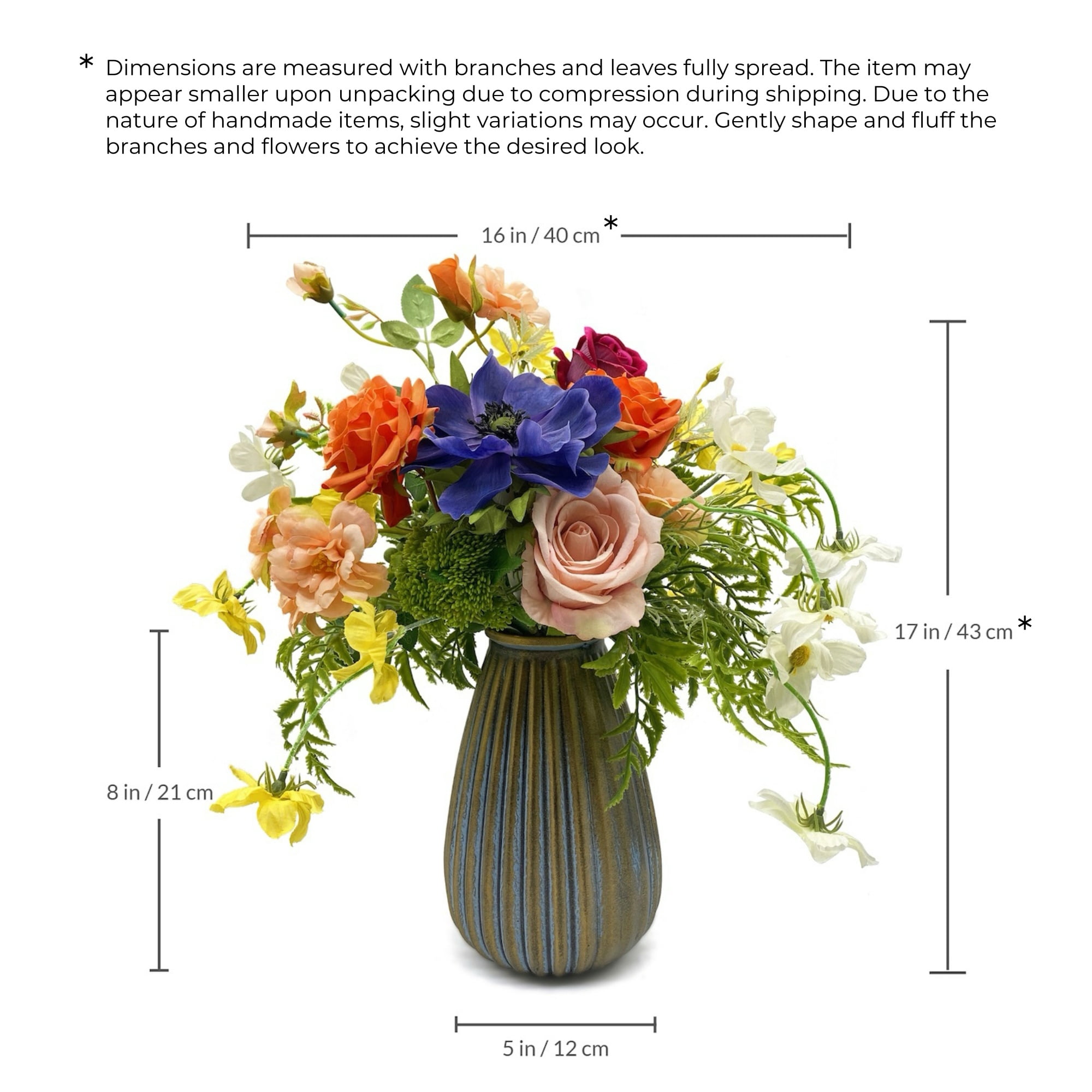 WAKISAKI Artificial Faux Flowers in Vase, Silk Flower Arrangement Artificial Floral Centerpiece, Table Centerpieces for Dining Room Home Decor Gift (Spring)