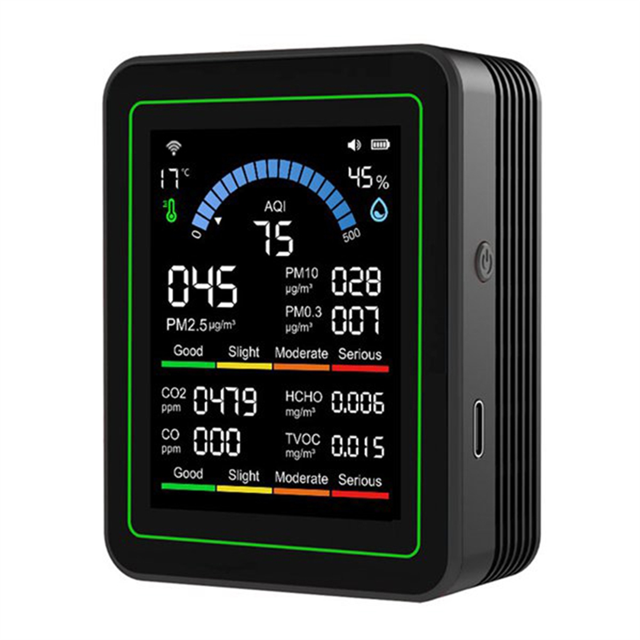 Monitor de Calidad del Aire Tuya WiFi 10 en 1, Comprobador de Formaldehído, Temperatura y Humedad, Detector de CO2 para Interiores y Exteriores, Color Negro.