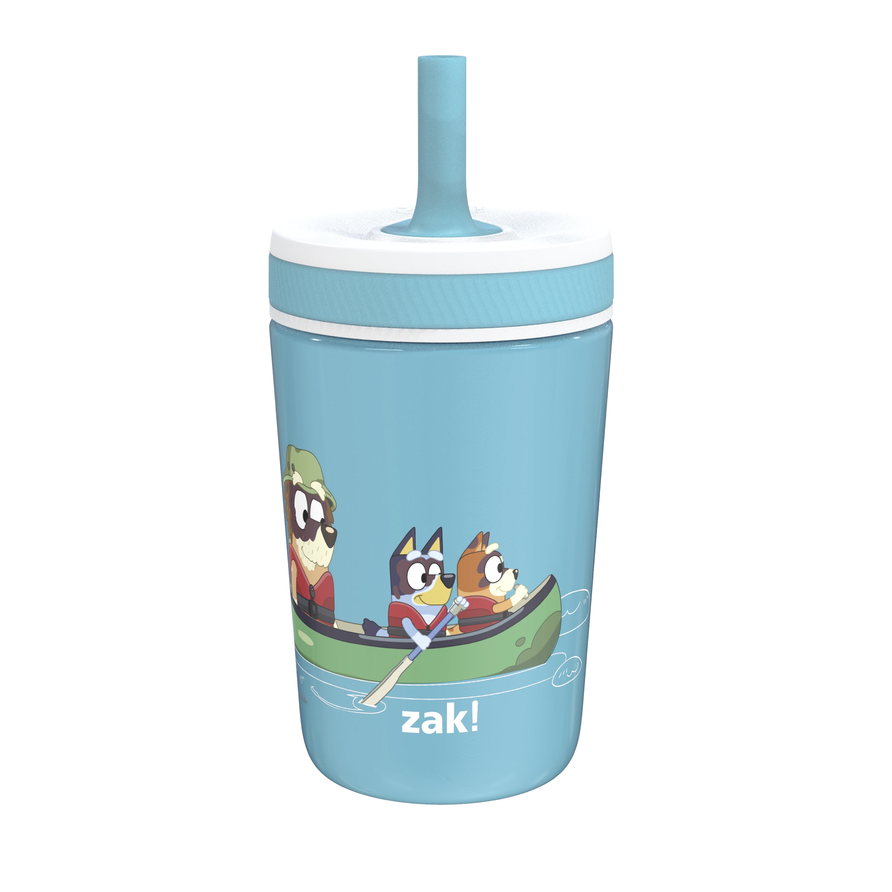 Zak Designs 15 oz Travel Straw Tumbler Plastic and Silicone with Leak-Proof  Valve for Kids, 2-Pack Bluey 