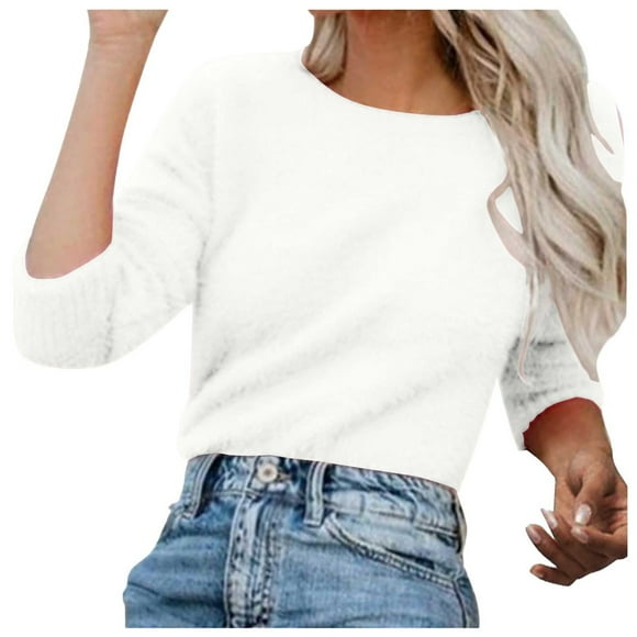 HCURIBAD Soft Sweaters for Women Clearance! Fuzzy Sweater for Women Cowl Neck Long Sleeve Sweaters Women's Fashionable Loose Fuzzy Jumper Sweater Pullovers, Mohair Sweater for Women White M