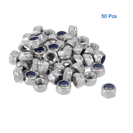 M5 x 0.8mm 304 Stainless Steel Nylock Nylon Insert Hex Lock Nuts 50pcs