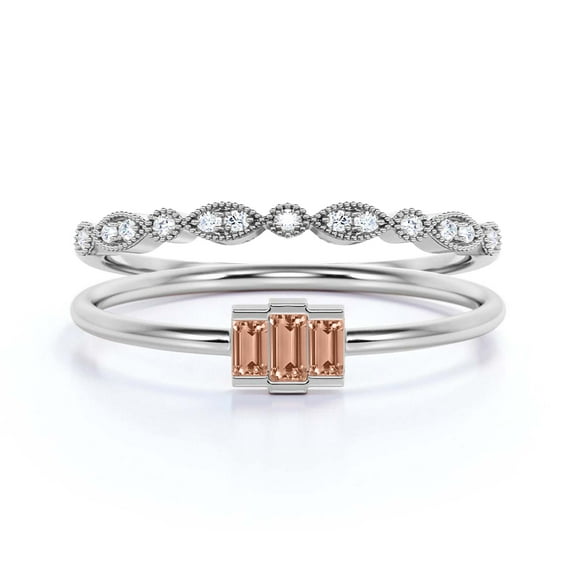 Dazzling 1.20 Carat Baguette Cut Trilogy Morganite Engagement Ring, Wedding Ring in 925 Sterling Silver With 18k White Gold Plating, Three Stone Ring, Bridal Set, Matching Band