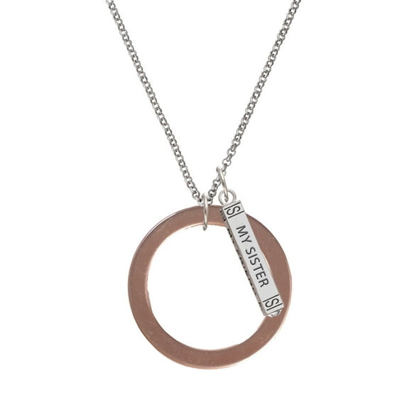 Delight Jewelry Acrylic 1 1/2" Ring Rose Goldtone Silvertone Always My Sister Bar Charm Necklace, 23"