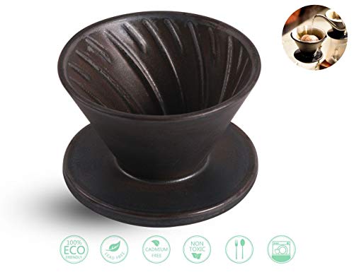 Home Restaurant Ceramic Pour Over Coffee Maker Reusable Coffee Filter Cup Airmoon Coffee Dripper Slow Brewing Accessories for Cafe Black, Size 02