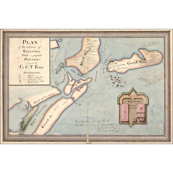 24"x36" Gallery Poster, map of Barataria Bay louisiana War of 1812 pb1812
