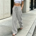 thumbnail image 5 of Vynhevius Women's Solid Pants Drawstring Elastic Waist Wide Leg Pockets Loose Casual Trousers, 5 of 6