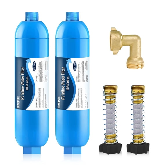 RV Inline/Marine Water Filter with Flexible Hose Protector, NSF Certified, Dedicated for Gardening, RVs, Campers, Trailer, Compatible with