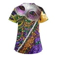thumbnail image 4 of Mardi Gras Scrubs for Women Glitter Carnival Short Sleeve Workwear Feathers Print V Neck Holiday Nursing Top with Pockets Purple M, 4 of 4
