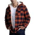 thumbnail image 3 of Flannel Hooded Jacket for Men Big and Tall Plaid Sherpa Thermal Lined Shirt Jacket Orange 3XL, 3 of 5