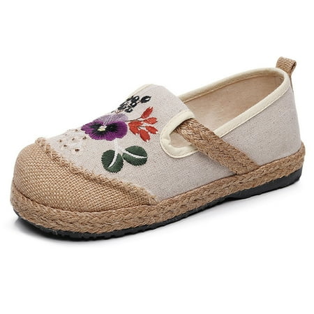 

KBKYBUYZ Women s Color Matching Hand Embroidery Bag Heel Shoes Cotton Flat Shoes