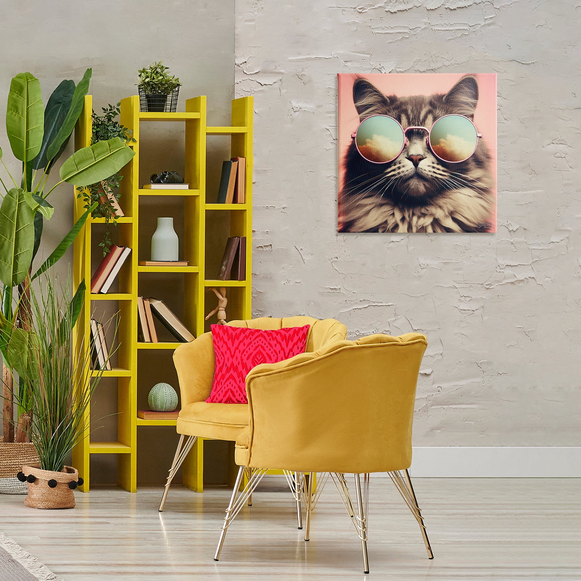 Stupell Industries Cat & Cloud Reflection Glasses Animals & Insects Painting Gallery Wrapped Canvas Art Print Wall Art, 24 x 24
