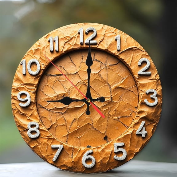 Vintage Orange Crackle Wall Clock 10-Inch Silent Wooden Wall Clock, Battery Operated (AA Batteries Not Included), Artistic Home Decor