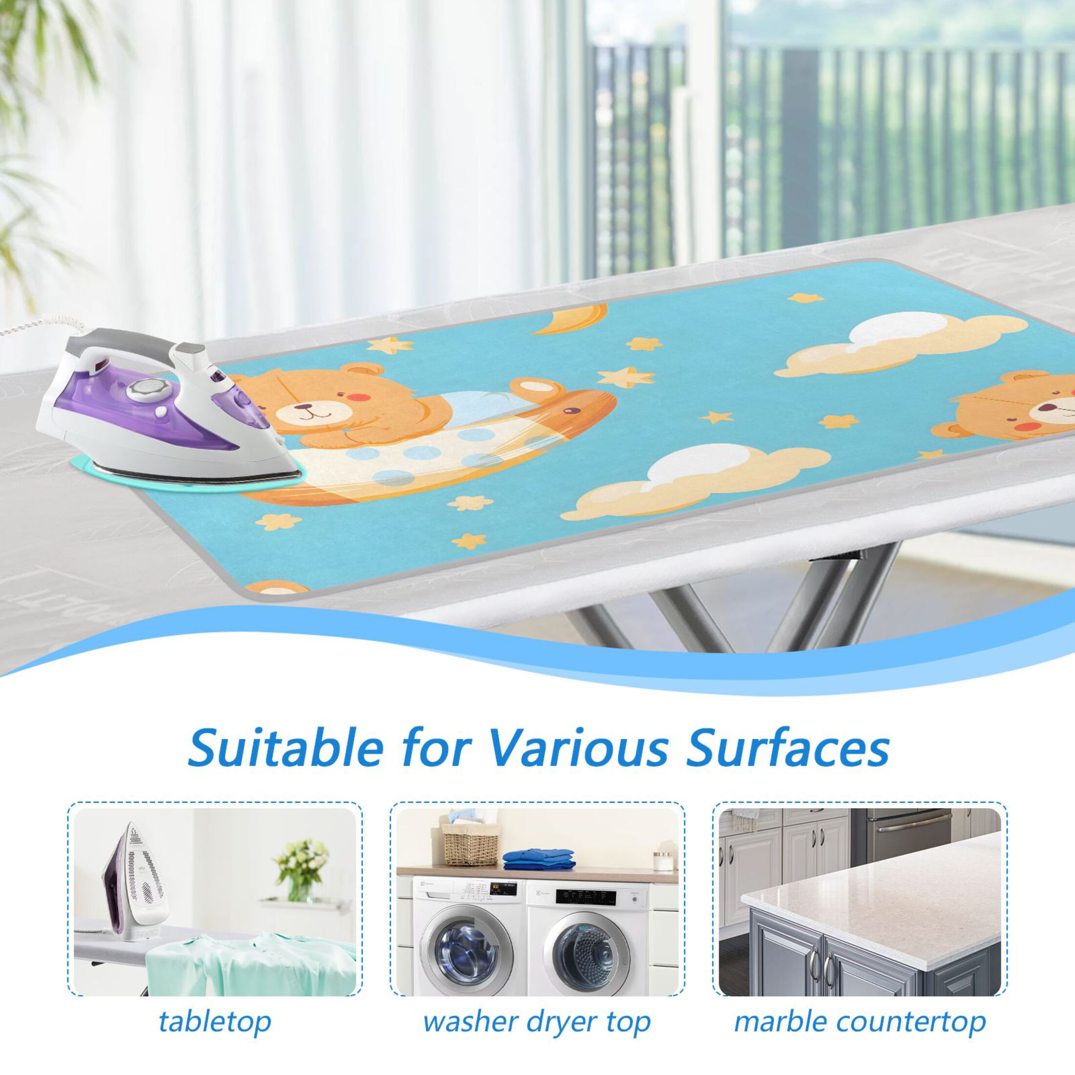 Bear in Sky Ironing Board Covers Heat Resistant Ironing Pad Mat Portable for Travel Washer Dryer Table