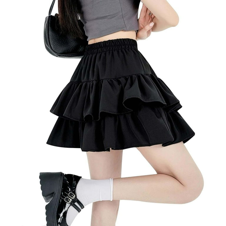 Dpytoraw Black Mini Skirt High Waisted Ruffle Skirt Black Skirt