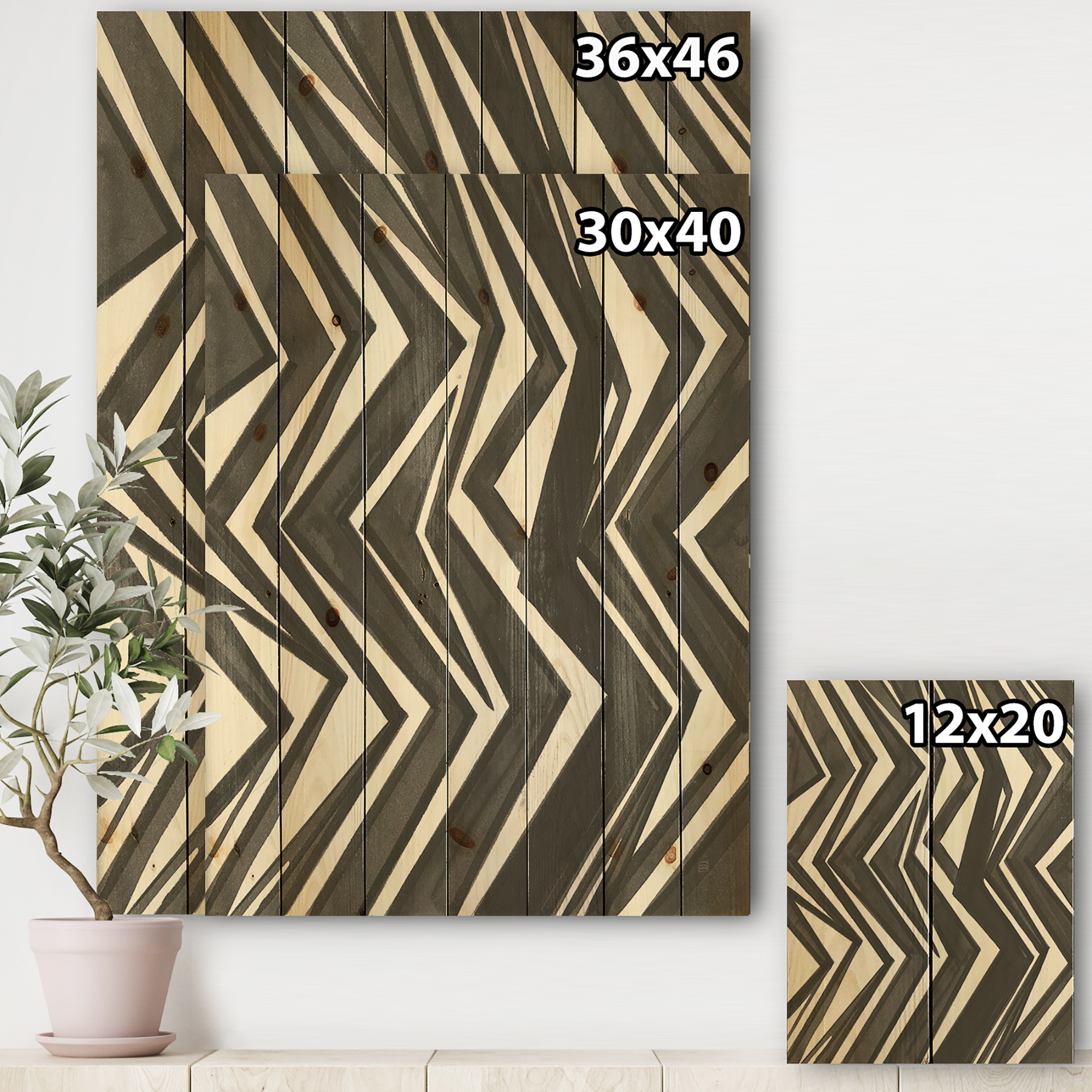 Designart 'Minimalist Monochrome Graphics VI' Transitional Print on Natural Pine Wood