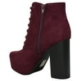 thumbnail image 3 of Delicious Women Chunky Thick High Heels Ankle Boots Hidden Platform Lace Up Side Zipper Booties Faux Suede Erica-S Vino Red Burgundy 8.5, 3 of 3