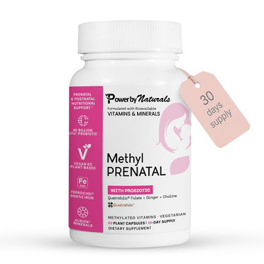 Methyl Prenatal Multivitamin With Probiotic - Methylfolate, Active B12, Iron, Ginger - 27  Essential Nutrients for Healthy Pregnancy & MTHFR,  Prental Vitamins - 60 Capsules