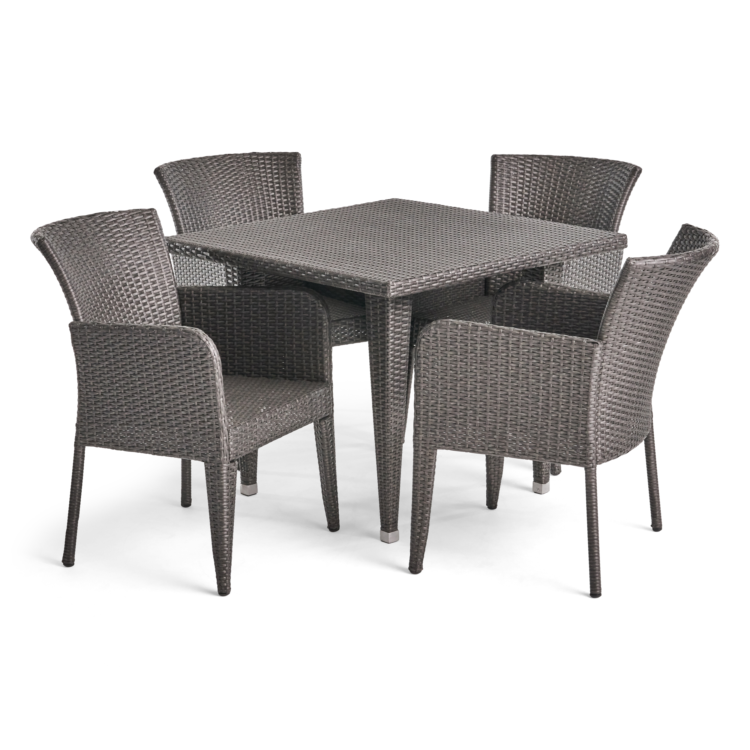 Mara Outdoor 5 Piece Wicker Dining Set, Grey