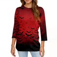 thumbnail image 4 of WTOBBY Women's Halloween Graphic Tee: Spiders Bats Pumpkins Printed Round Neck 3/4 Sleeve Casual T-Shirt Top for Fall Seasonal Wardrobe,Wine M, 4 of 4