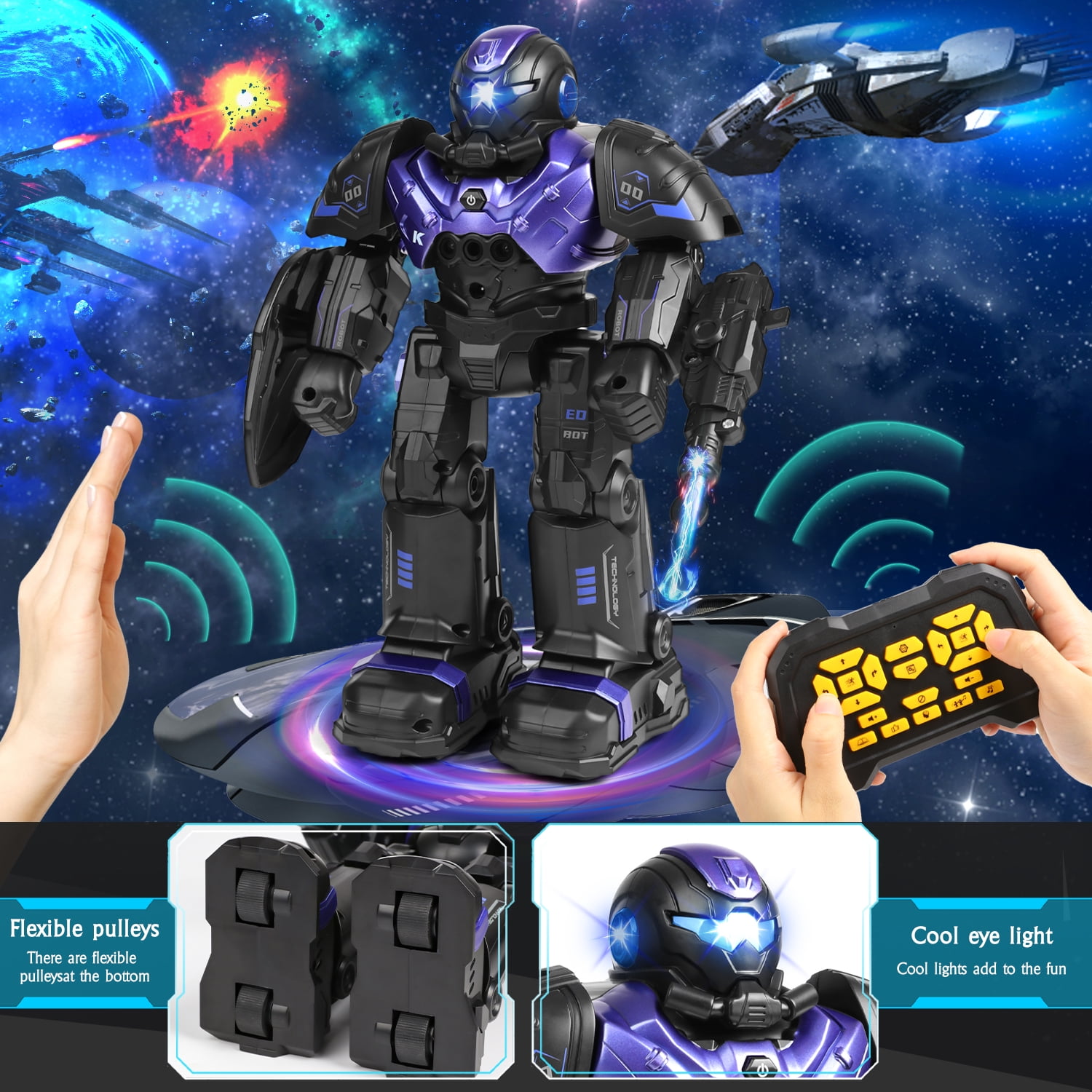 Huge Wave RC Robot Toys for Kids, Smart Robot Talking, Singing and Dancing, Programmable Interactive Gesture Sensing, Remote Control for Ages 4-12 Yeas Old Christmas Gifts(Purple)