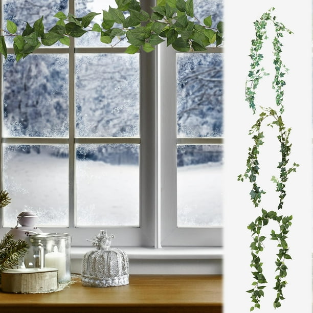 Guirnalda de hiedra artificial - enredadera de ratán sintético de 6 pies con hojas para decorar paredes, planta colgante de plástico verde para ventanas, bodas y decoración del hogar
