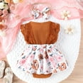 thumbnail image 2 of Infant Baby Girl Lace Ruffle Sleeveless Ribbed Romper Floral Dress Jumpsuit with Headband, 2 of 5