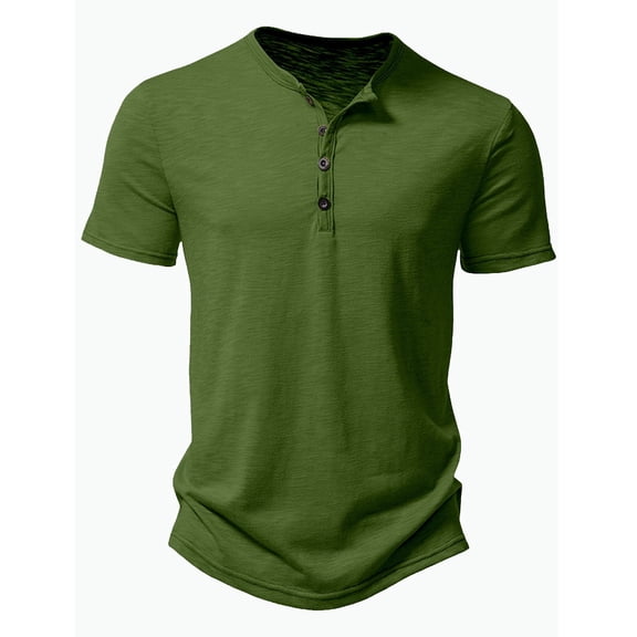 Venzia Men's Short Sleeve Henley T-Shirt Solid Color Casual Basic Breathable Cotton Blend Tee,M
