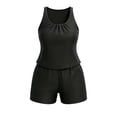 thumbnail image 6 of VEKDONE Women's Plus Size Swim Romper One Piece Swimsuits Solid Color Crewneck Modest Bathing Suit with Pockets Casual Beach Swimwear Black XXL, 6 of 6