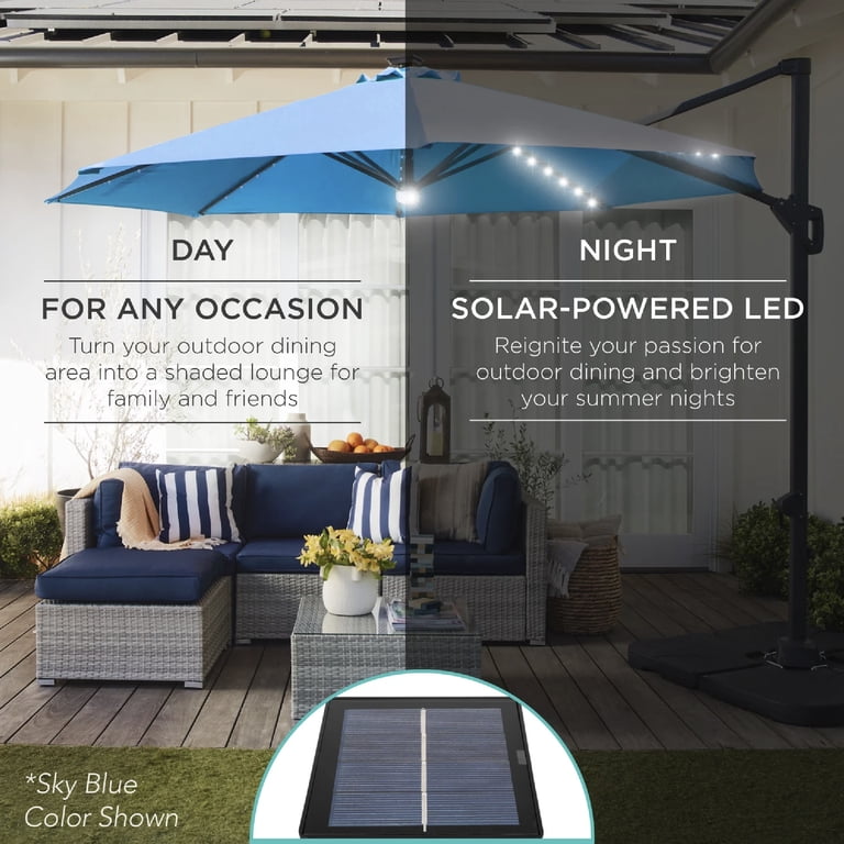 best cantilever patio sun umbrellas with led lights Deluxe Umbrella  Sunbrella Fabric Outdoor Umbrella  Sunrise Umbrella C charging port Garvee 10' Solar Lights Offset