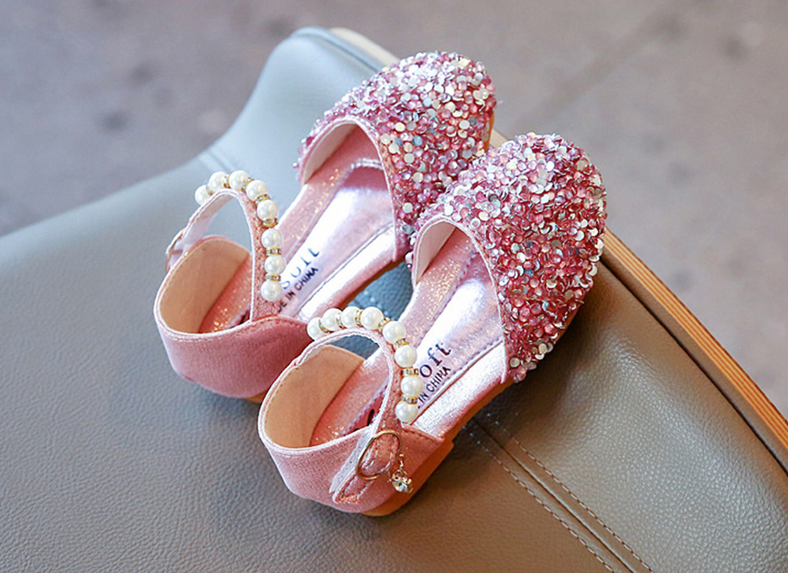 Cathalem Toddler Water Sandals Princess Pumps Dance Shoes Low Heels Rhinestone Sequins Girls Glitter Toddler Girls Jelly Sandals Sandal Pink 18 Months - image 1 of 4