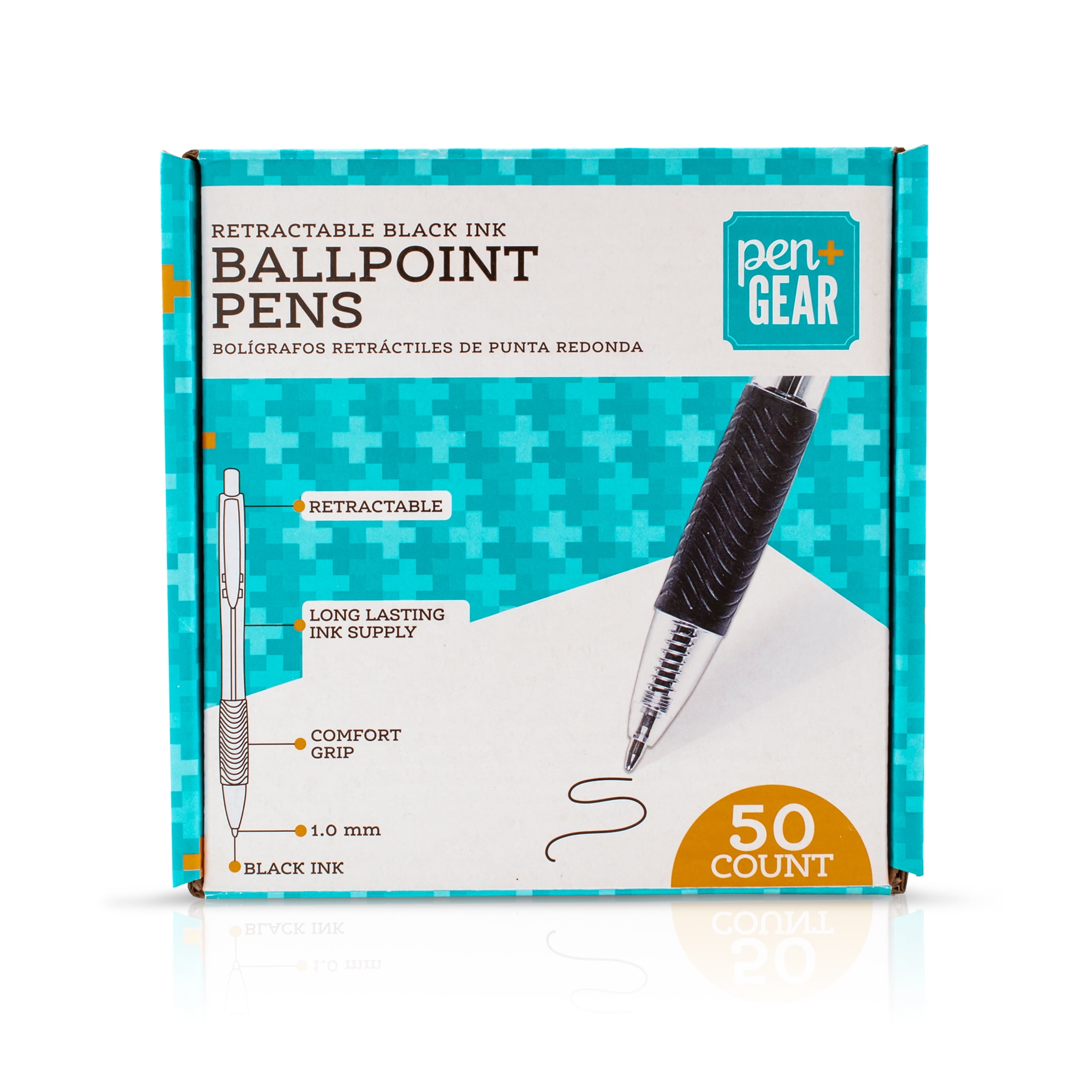 50 BLACK PEN BALLPOINT Ball Point Biros with Grip SAFETY AIRFLOW CAP 