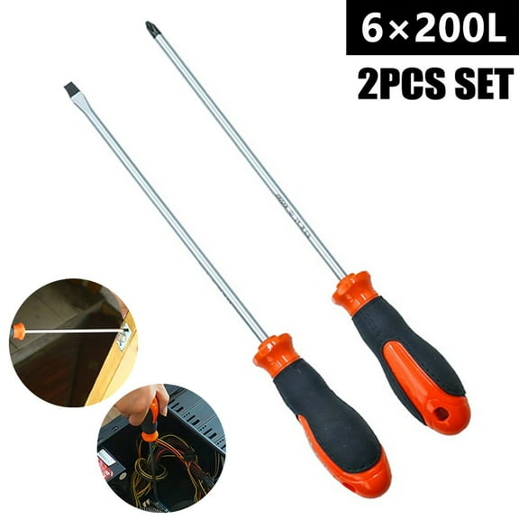 1/2pcs 8Inch Extended Screwdriver Magnetic Long Long Slotted Cross Screwdriver With Rubber Handle Electric Screwdriver Hand Tool