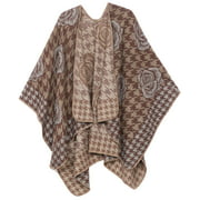 Sakkas Lupe Womens Reversible Poncho Wrap Cape Shawl Sweater Coat Cardigan Pattern - Houndstooth Brown - One Size Regular
