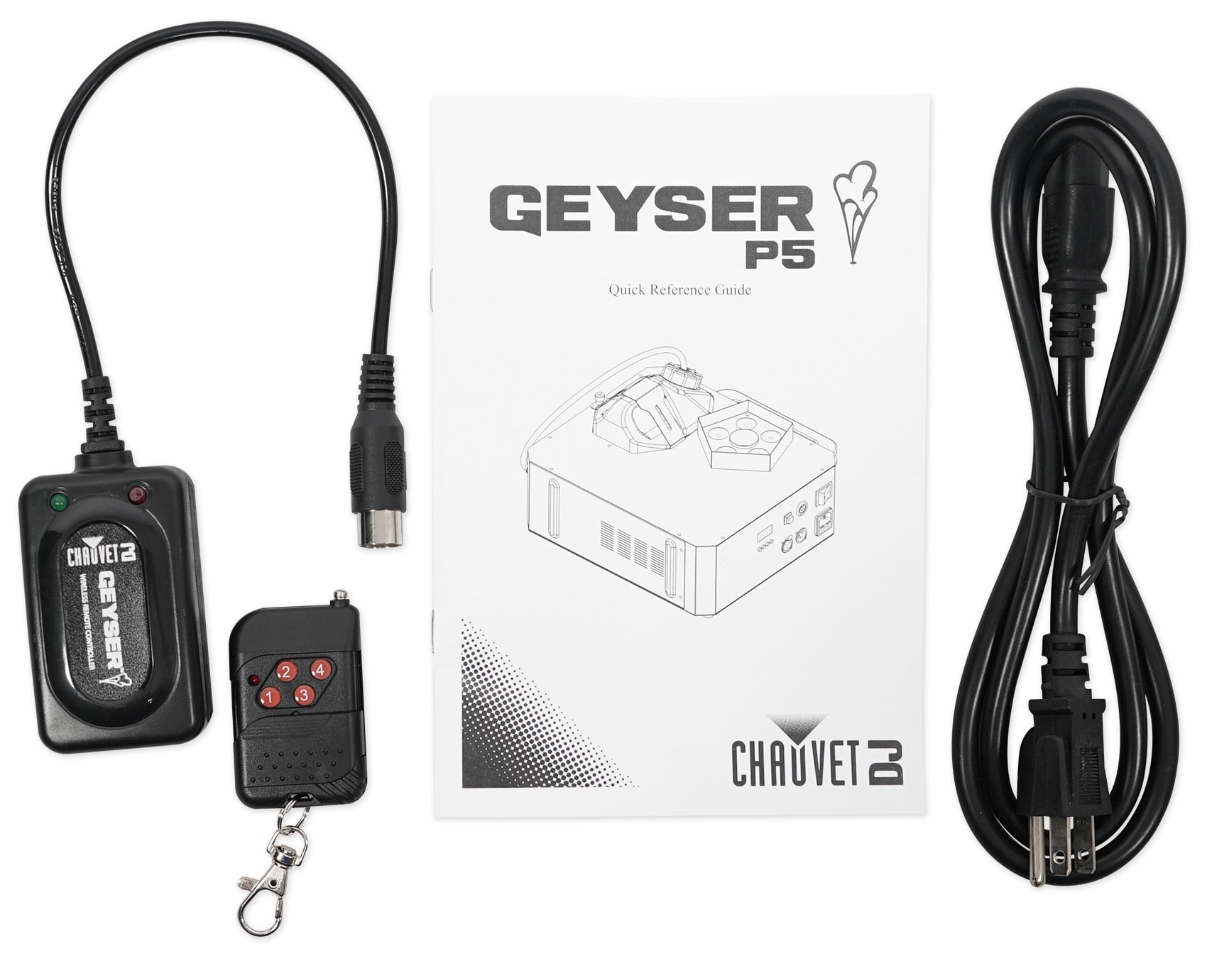 Chauvet DJ GEYSER P5 Fog Machine Fogger w/Effects+Remote+2) Gal. Fluid+DMX Cable