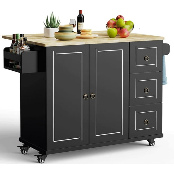 42" Kitchen Islands Cart on Wheels with Storage, Black