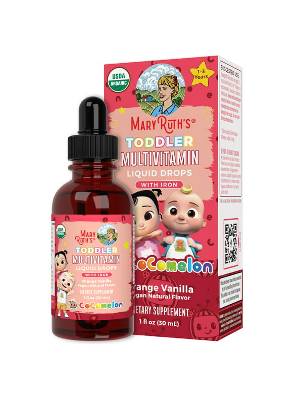 MaryRuth Organics Cocomelon Multivitamin with Iron, Organic Immune Support, Orange Vanilla, 1 fl oz