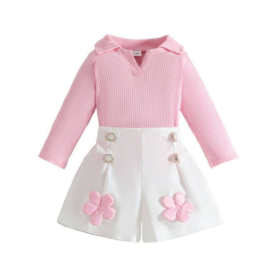 ZACPNCV Toddler Baby Girls Fall Outfits Long Sleeve Knitted Sweater Tops and Shorts Set Fall Winter Clothes Set Pink 18-24 Months