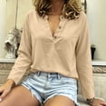 thumbnail image 6 of Cotton Linen Tshirts for Women Long Sleeve Button V Neck Tops Womens Lightweight Summer Fall T-Shirts, 6 of 7