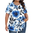 thumbnail image 2 of Horkkom Hauts Grande Taille pour Femmes, Imprimé Floral Décontracté, Manches Courtes, Tunique Plissée Col Rond Été L, 2 of 6