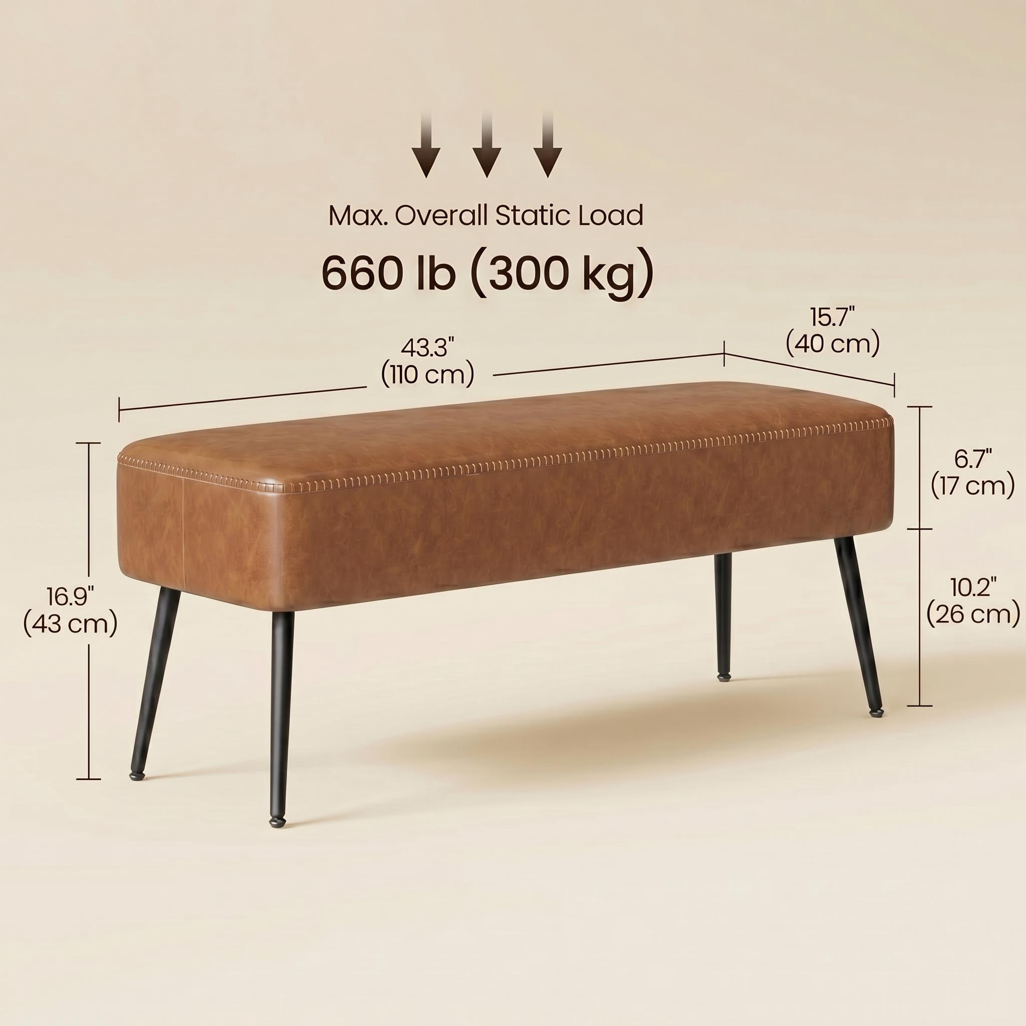 Nordic Hygge Mid-Century Modern Entryway Bench, Caramel Brown