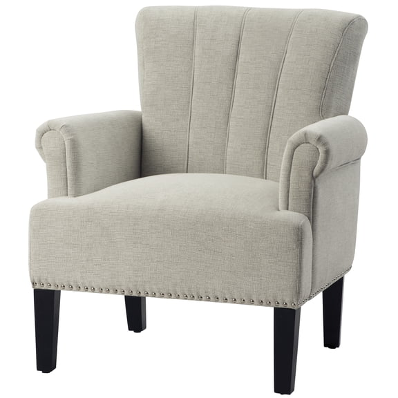 Modern Accent Chairs, Comfy Polyester Upholstered Club Chair with Rivet Tufted Scroll Arm, Tufted Arm Living Room Chair for Living Room, Reading Room,