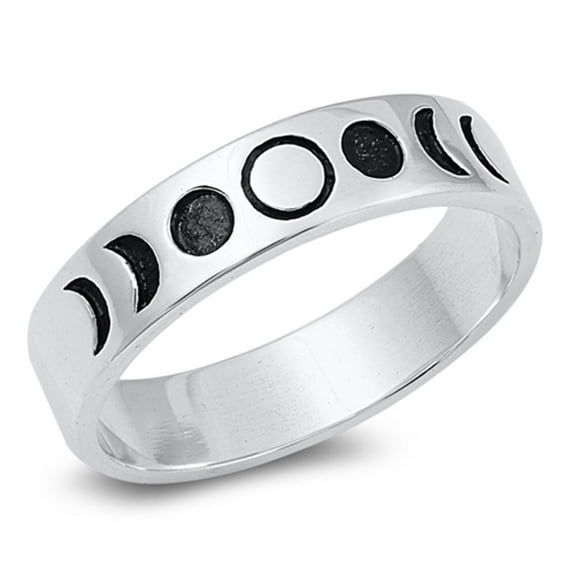 Lunar Moon Phases Science Space Nature Ring .925 Sterling Silver Band Jewelry Female Male Size 9