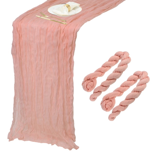 2 Paquetes de Caminos de Mesa de Gasa Color Durazno Coral 35.4" x 118" para Bodas y Fiestas, (10 Pies)