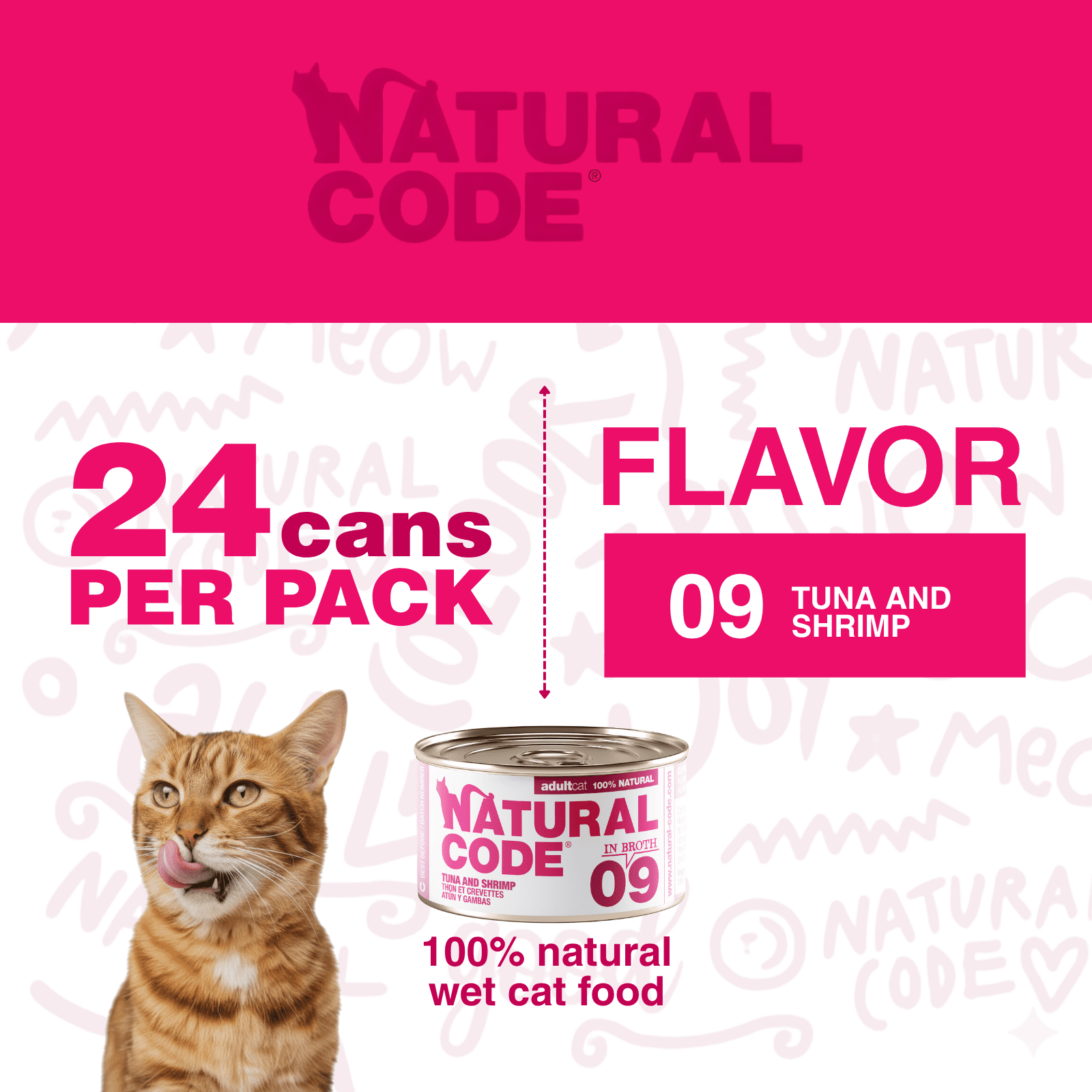 Natural Code - Wet Cat Food, Limited Ingredient Cat Food, High-Protein, Non-GMO, No Artificial Additives, Made In Italy, Tuna and Shrimps in Broth for Adult Cats (3 oz, 24 Pack)