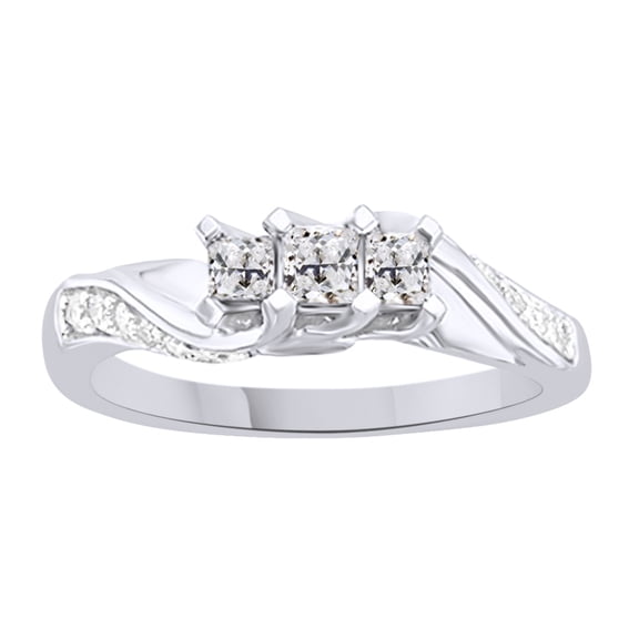 AFFY White Natural Diamond Three Stone Ring In 10k White Gold (0.5 Cttw)