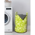 thumbnail image 3 of Leaves Laundry Bag, Vibrant Illustration of Summer Leaves Scattered on Vivid Tone Backdrop, Basket with Handles Drawstring Closure for Laundromats, 13" x 19", Apple Green Pale Yellow, by Ambesonne, 3 of 4