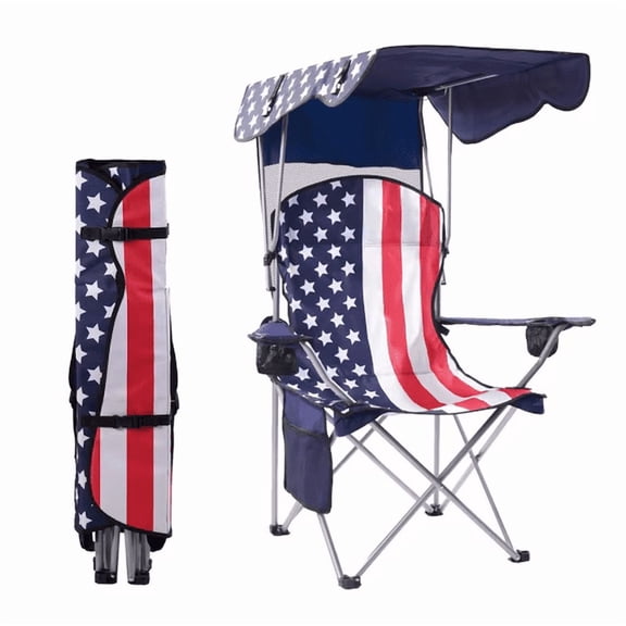 Folding Camping Chair with Adjustable Canopy, Portable Outdoor Beach Shade Chair with Side Storage for Adults, Supports 300 Lbs